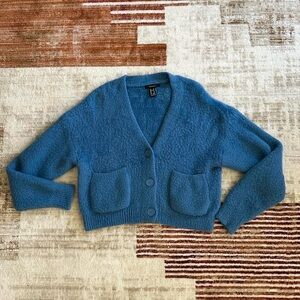 Forever 21 Fuzzy Blue Cropped Cardigan